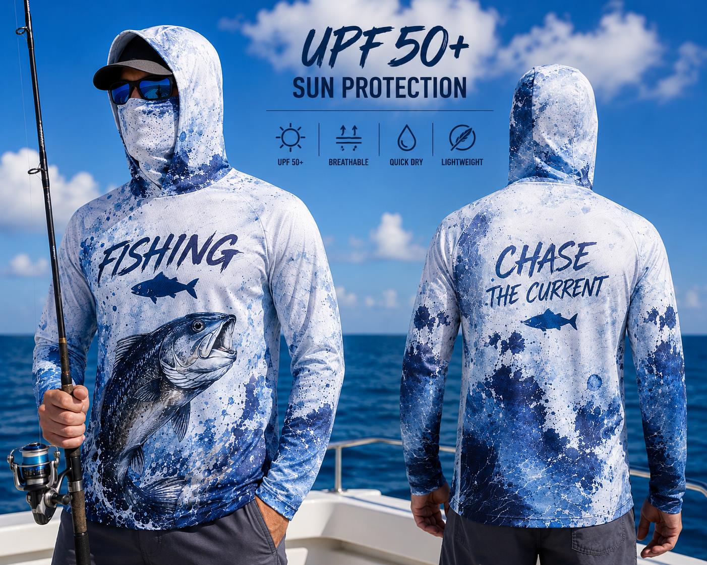 Fishing Hoodie Shirt Men Long  - Fishing Mask Sun Protection 评论和价格